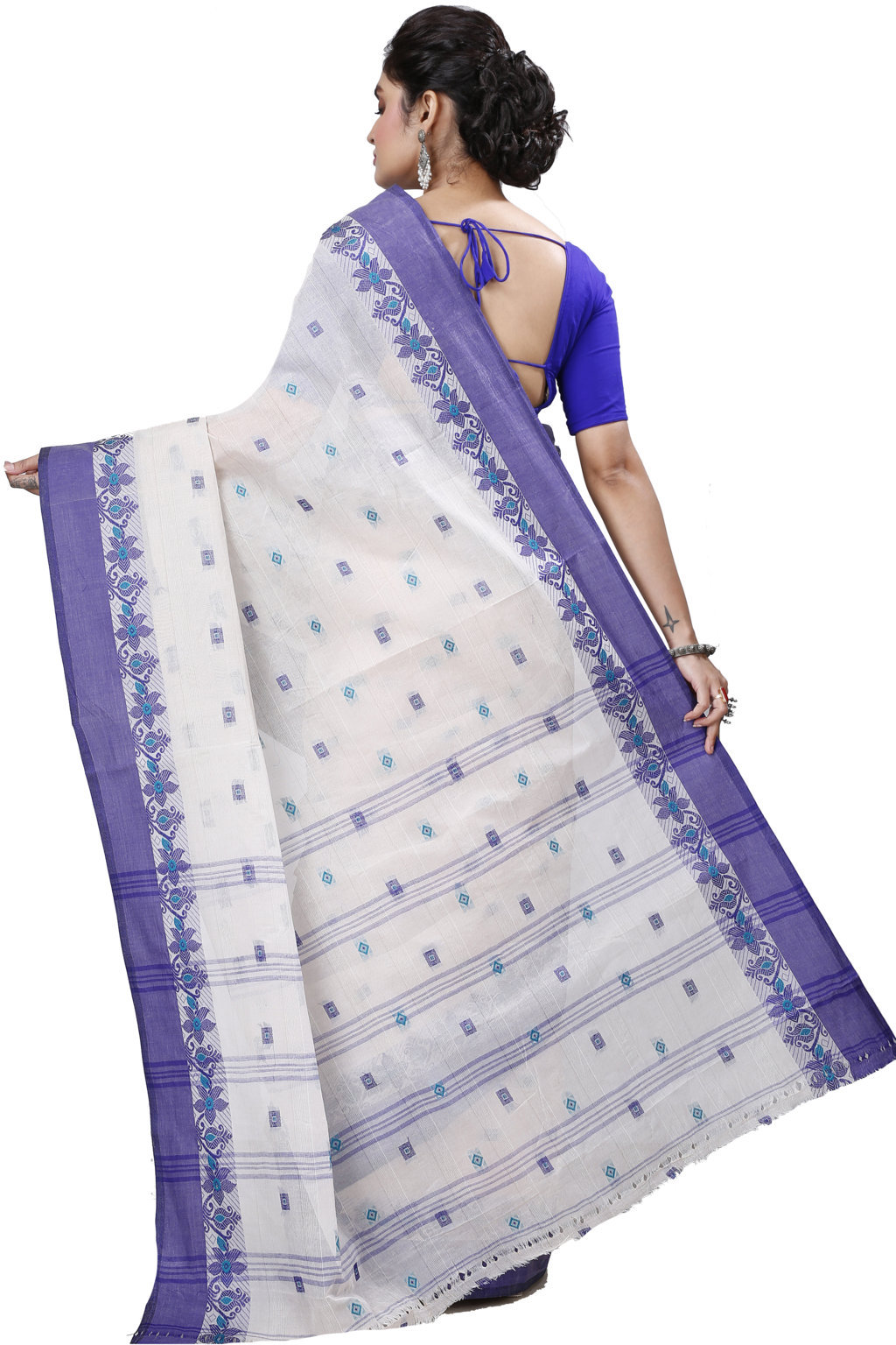 White Pure Cotton Ramala Tant Saree (961)